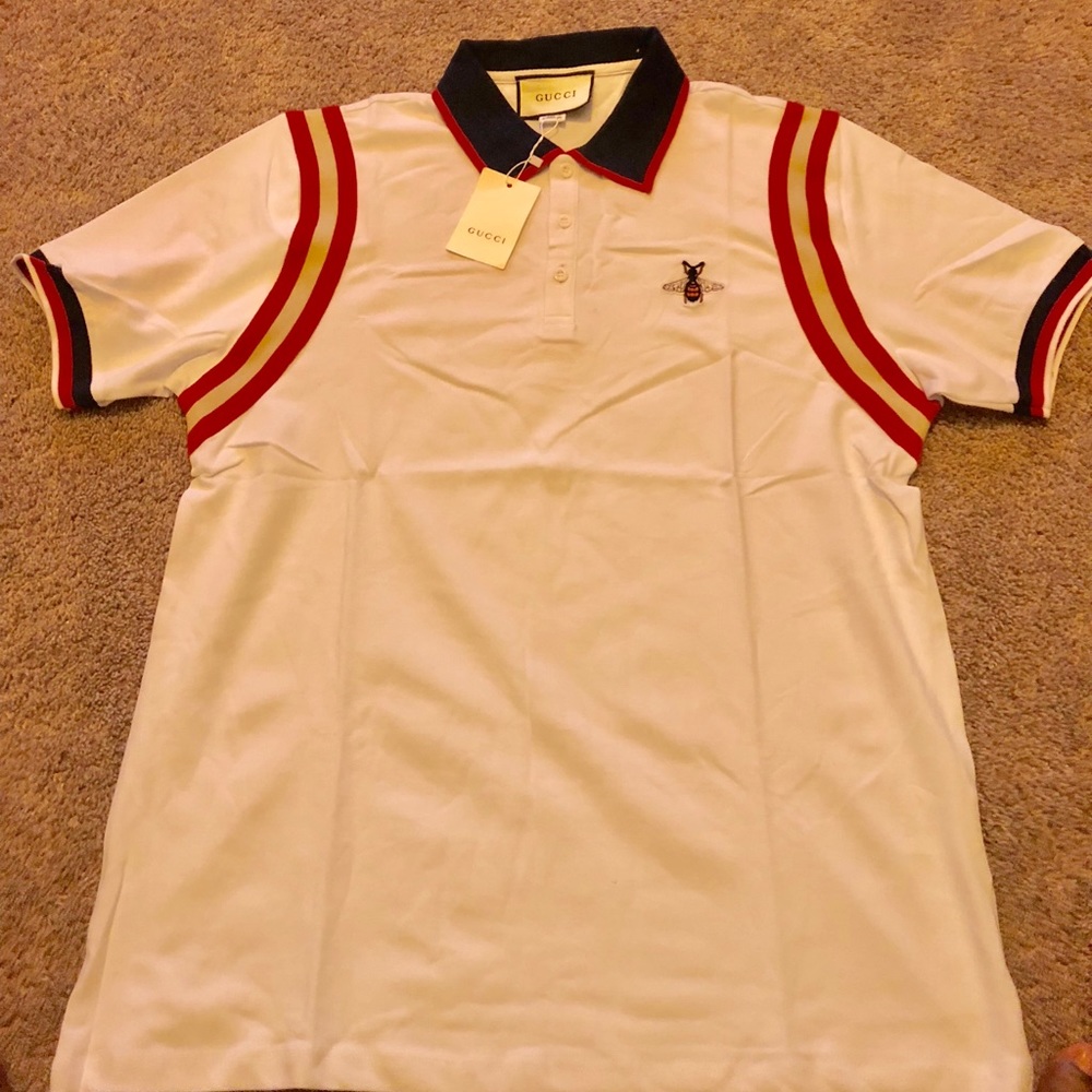 White Gucci Bee Polo Shirt